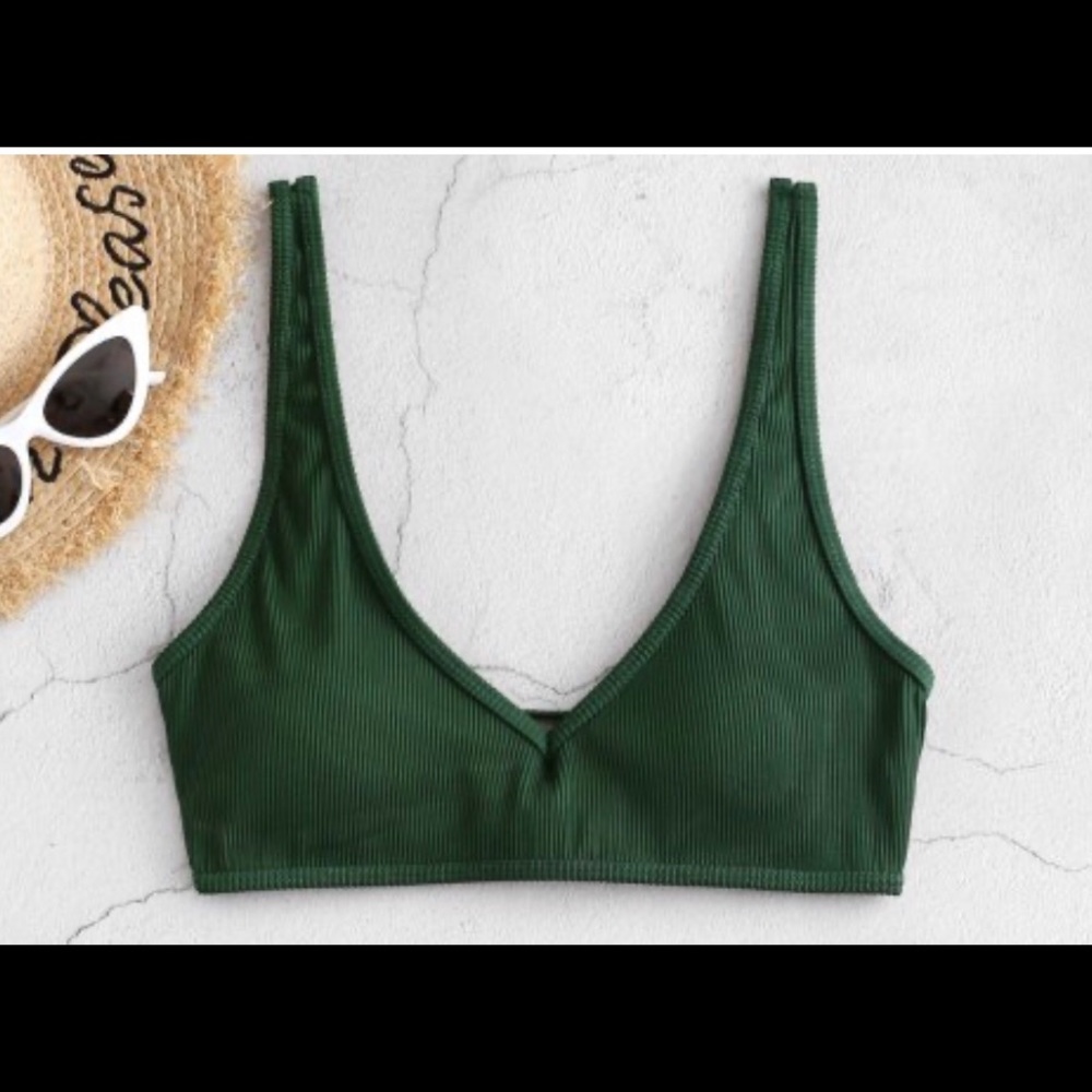 Zaful dark green, ribbed bikini top